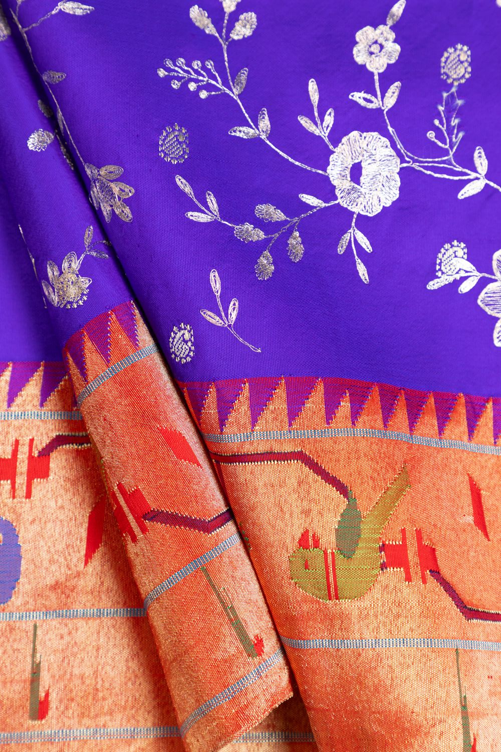 Handloom Peacock Parrot Border Pitta Work Paithani