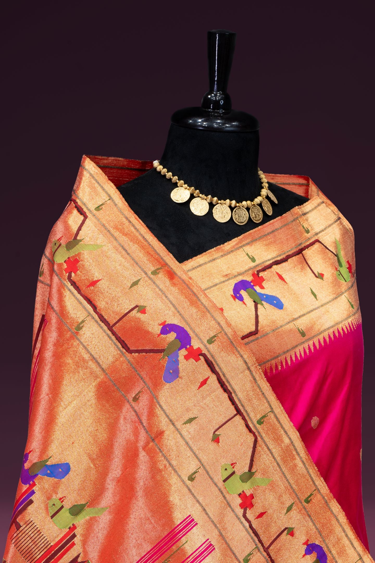 Hand Woven Peacock Parrot Pure Silk Paithani