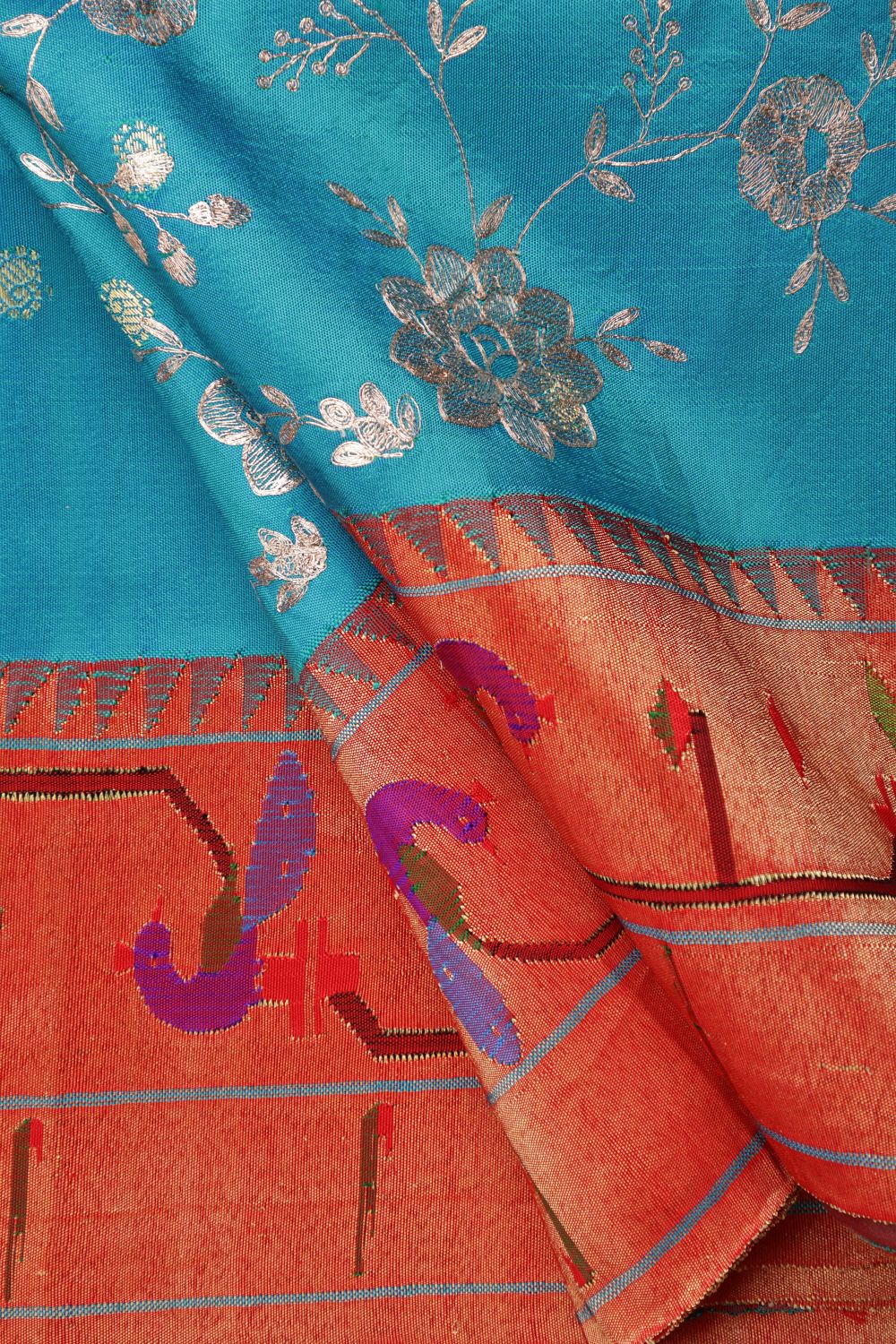 Handloom Peacock Parrot Border Pitta Work Paithani