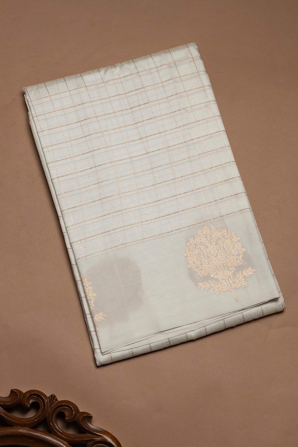 Designer Mango Silk Checks Banarasi Saree