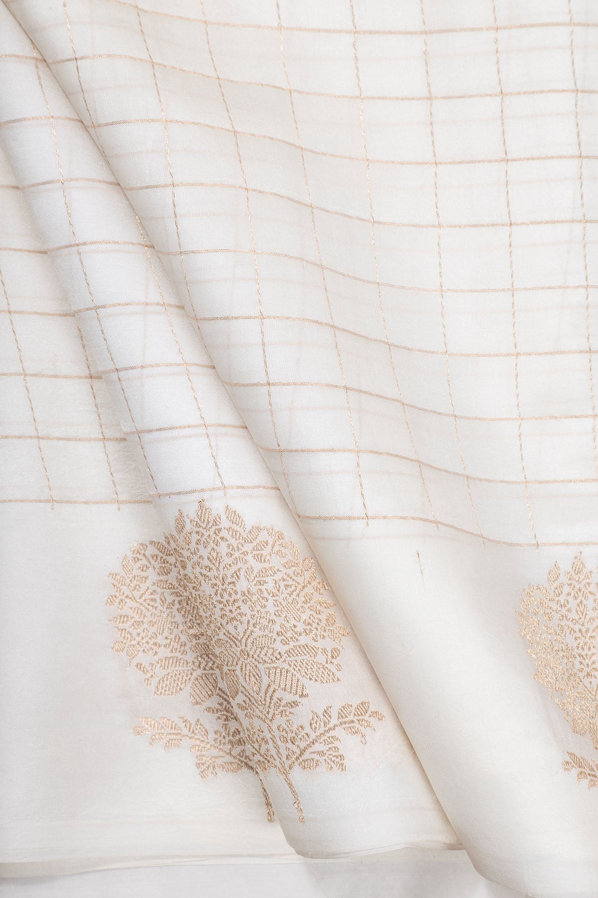 Designer Mango Silk Checks Banarasi Saree