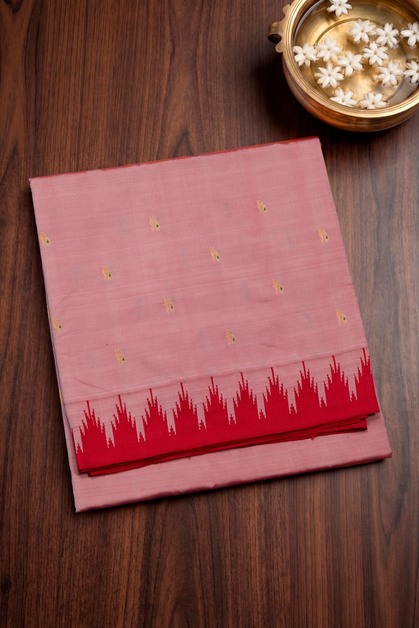 Traditional Pure Silk Small Temple Border Meena Butta Saree