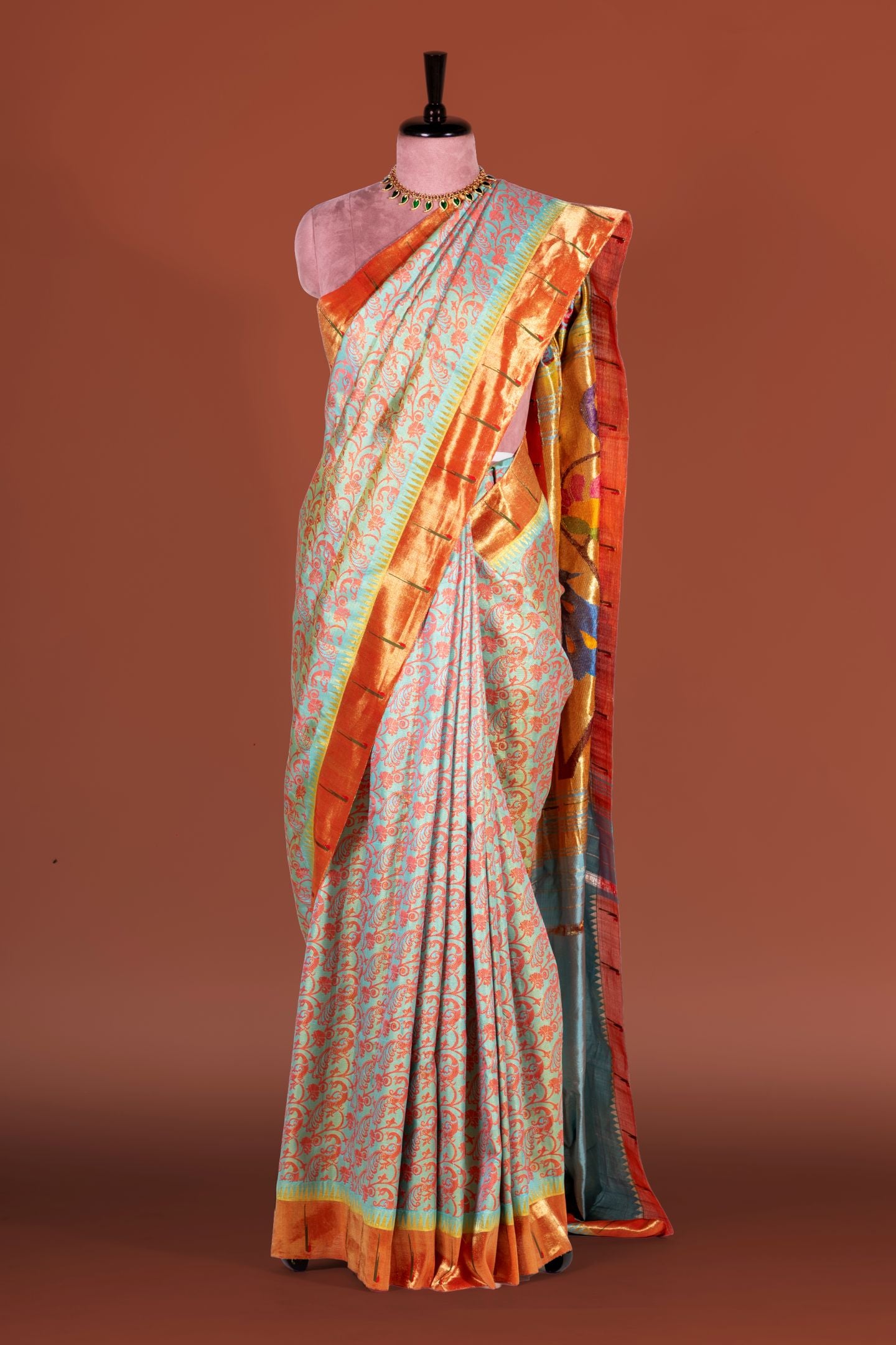 Hand Woven Muniya Paithani Fusion with Kanjivaram