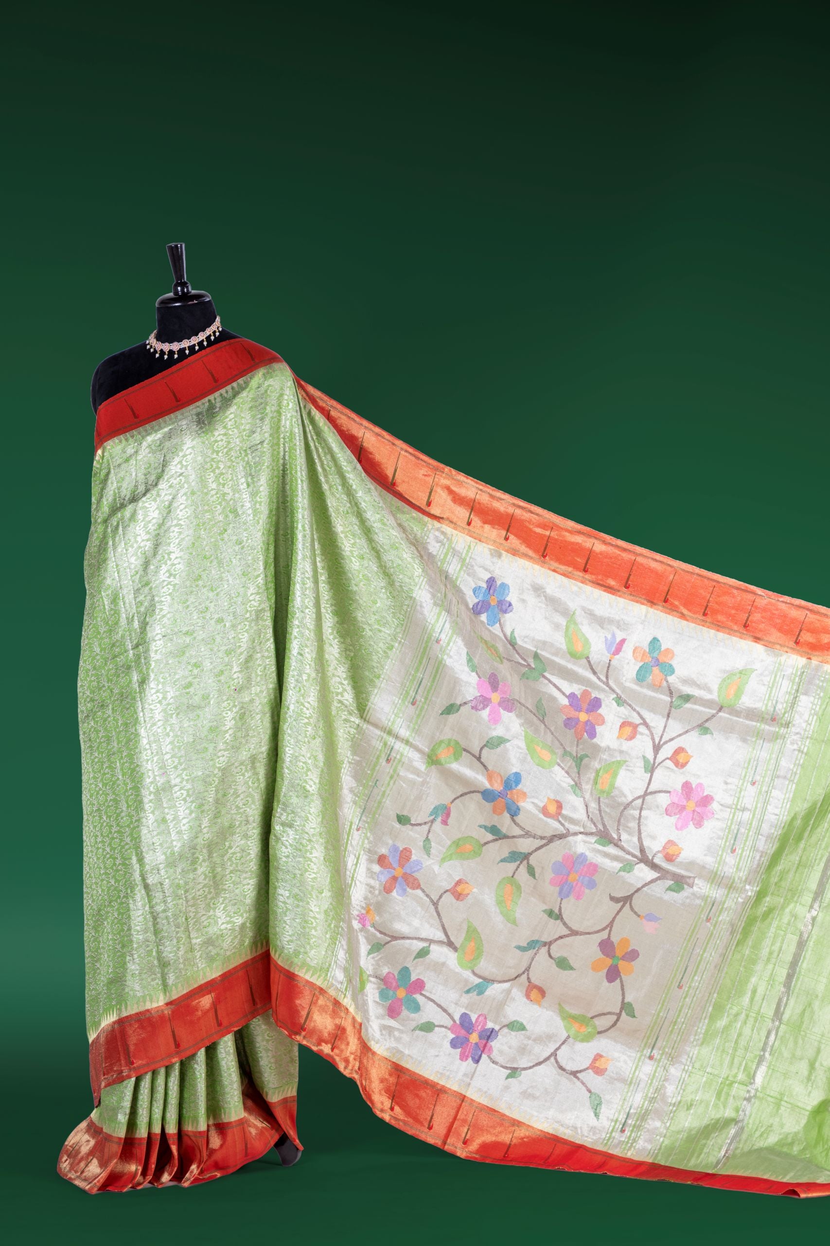 Hand Woven Muniya Paithani Fusion with Kanjivaram