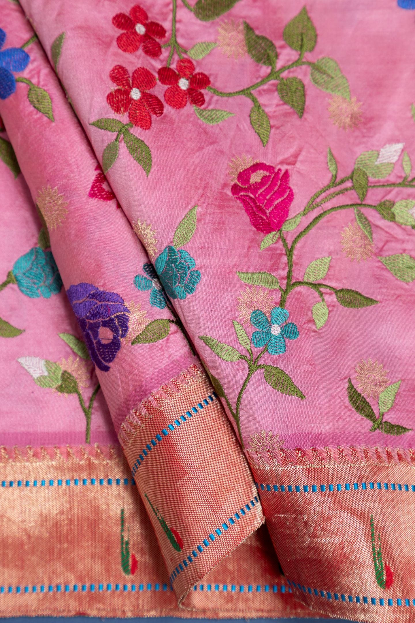 Traditional Pure Silk Muniya All Over Petate Work Fusion Saree