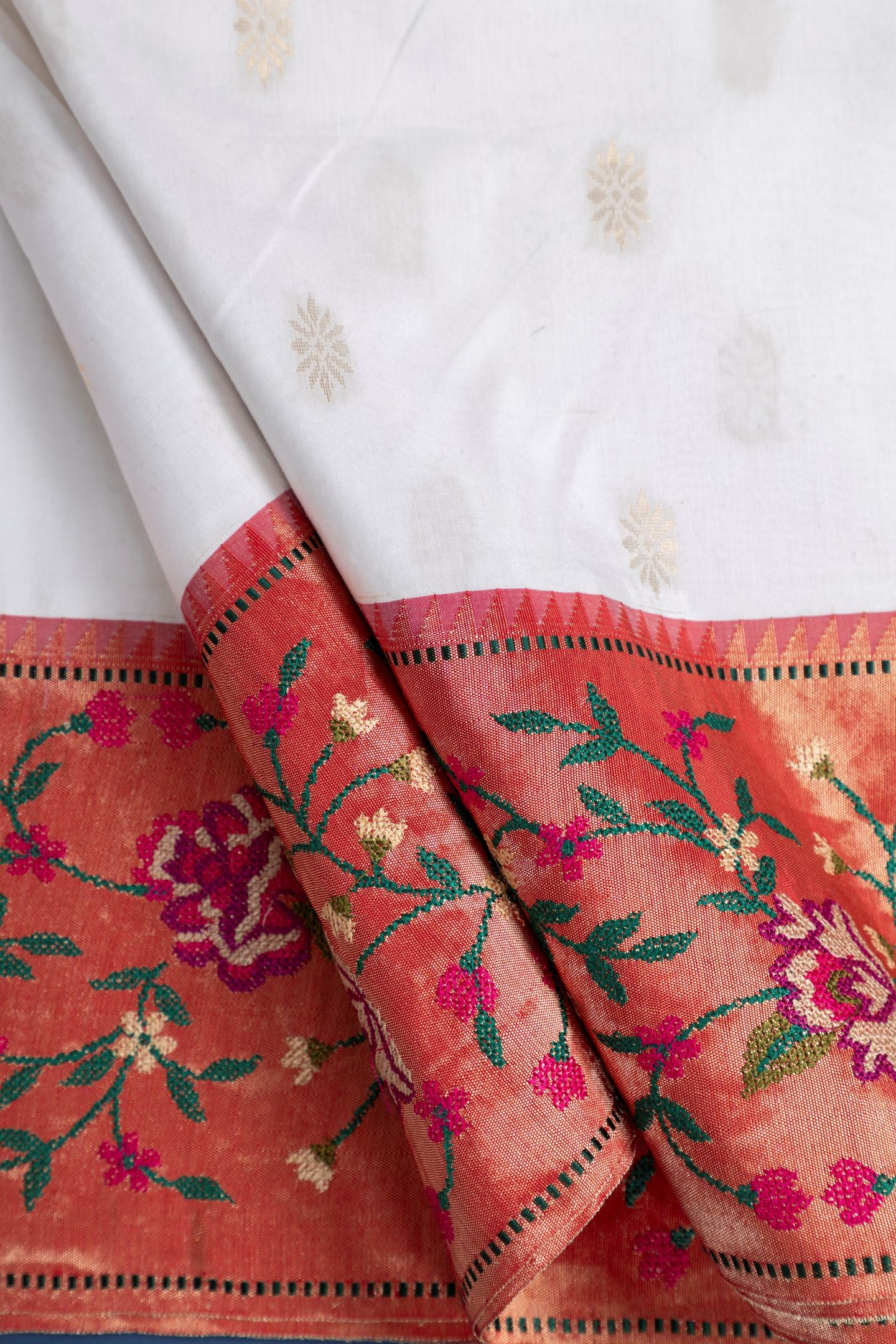 Traditional Pure Silk Petate Work Border Fusion Saree