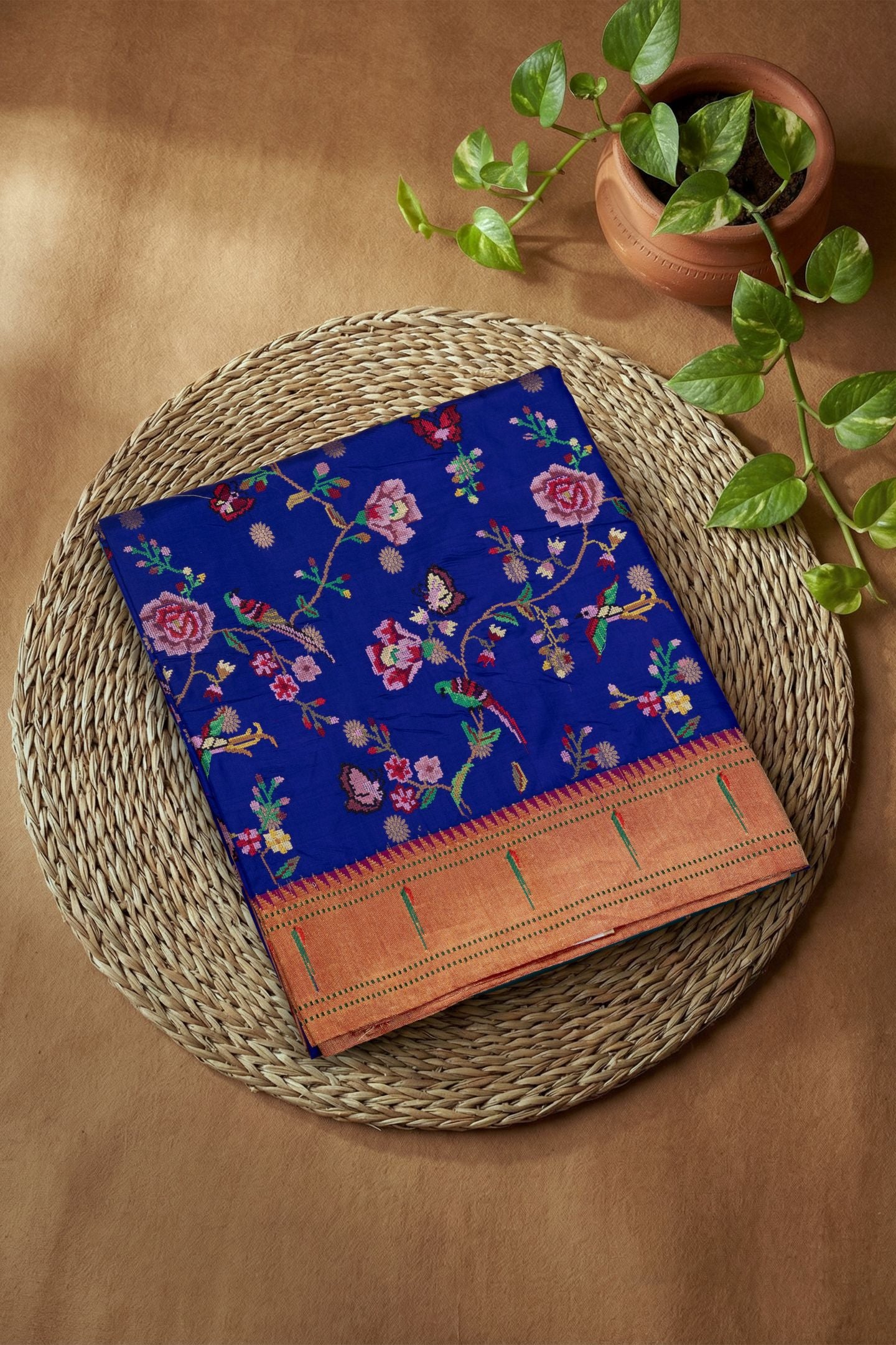 Traditional Pure Silk Half All Over Petate Work Fusion Saree