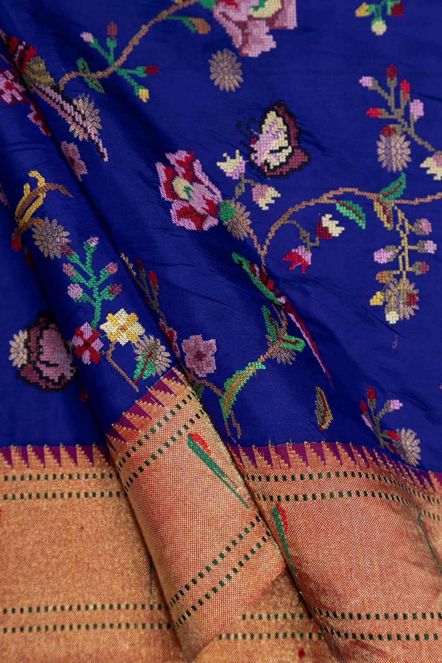 Traditional Pure Silk Half All Over Petate Work Fusion Saree