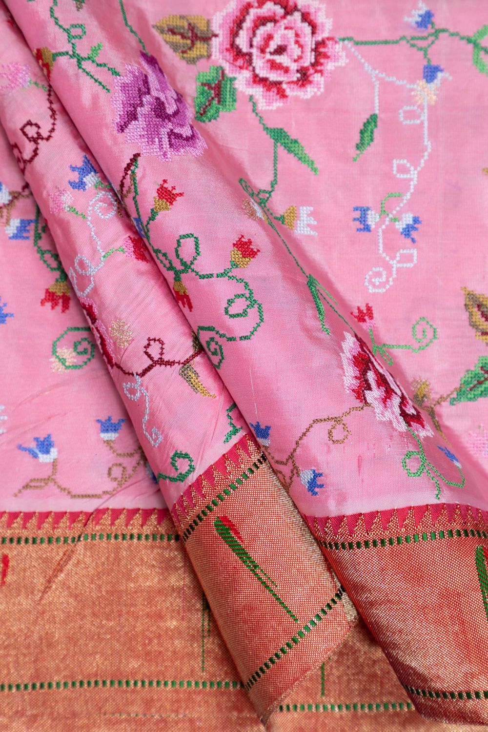 Traditional Pure Silk Half All Over Petate Work Fusion Saree