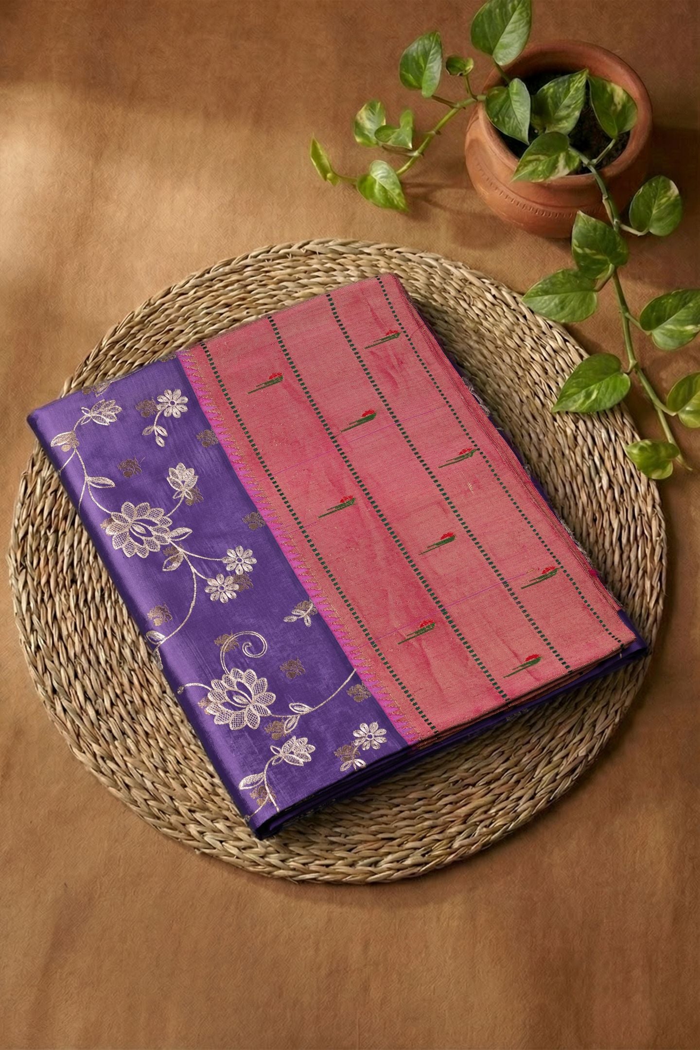 Handloom Peacock Parrot Border Pitta Work Paithani