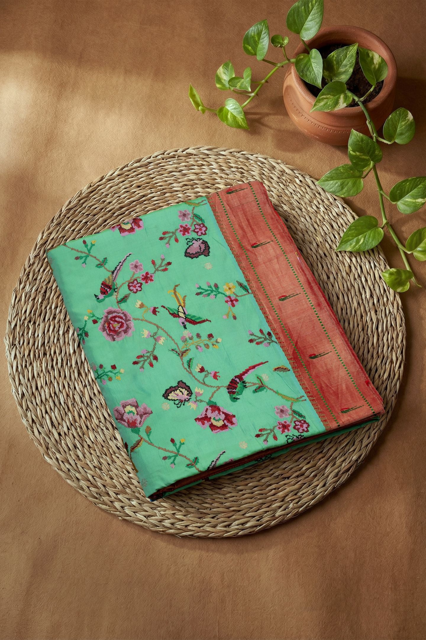 Traditional Pure Silk Half All Over Petate Work Fusion Saree