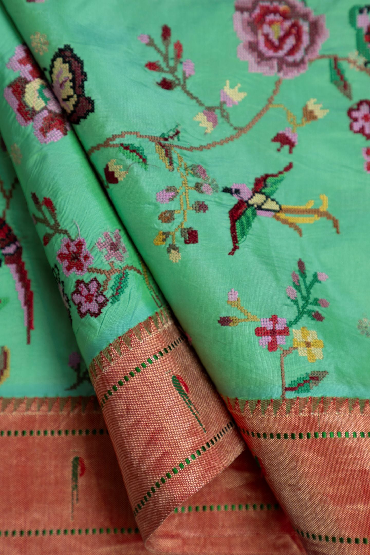 Traditional Pure Silk Half All Over Petate Work Fusion Saree