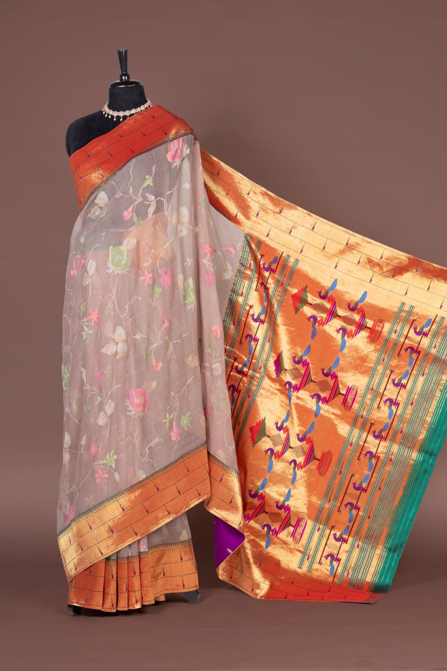 Hand Woven Pure Organza & Pure Silk Brocade Fusion Saree
