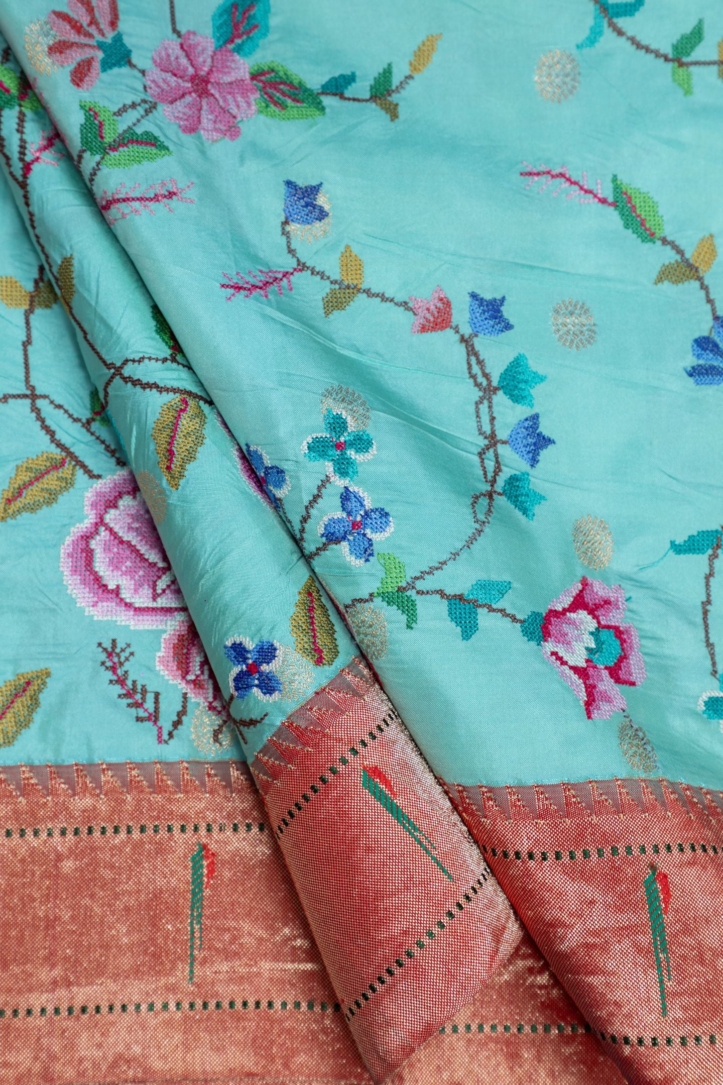 Traditional Pure Silk Half All Over Petate Work Fusion Saree