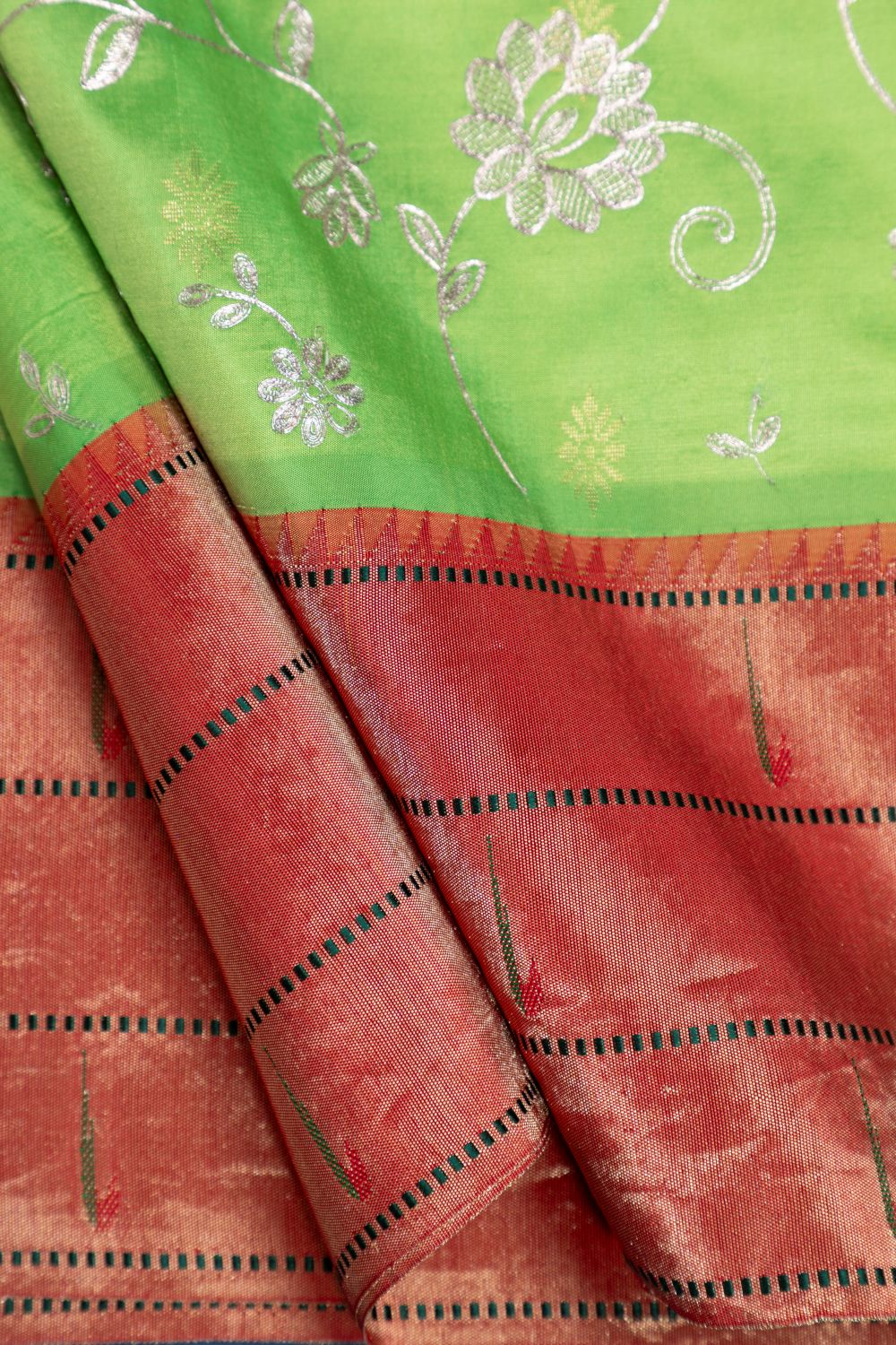 Traditional Pure Silk Half All Over Pitta Work Fusion Saree