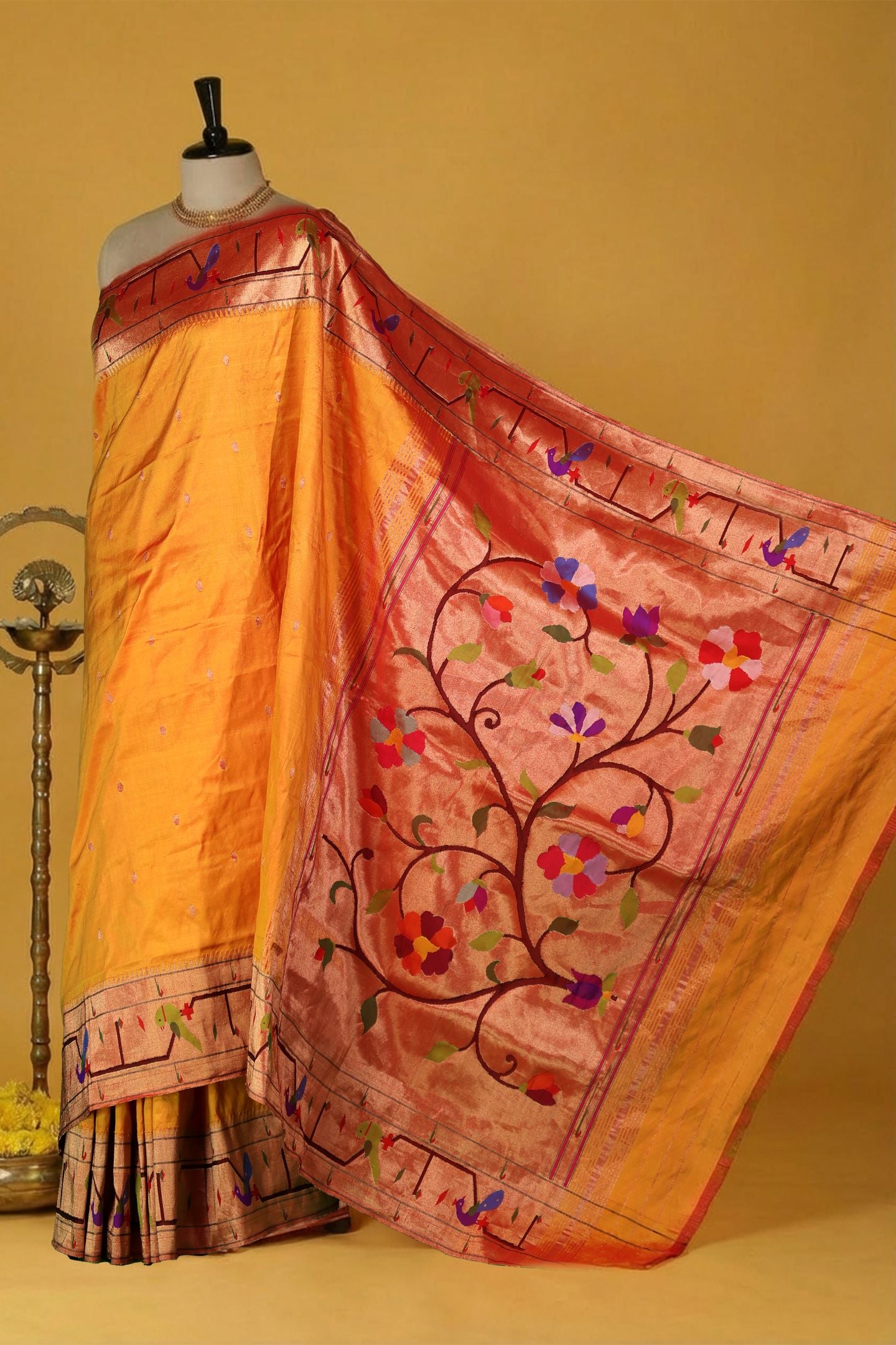 Handloom Peacock Parrot Border Paithani