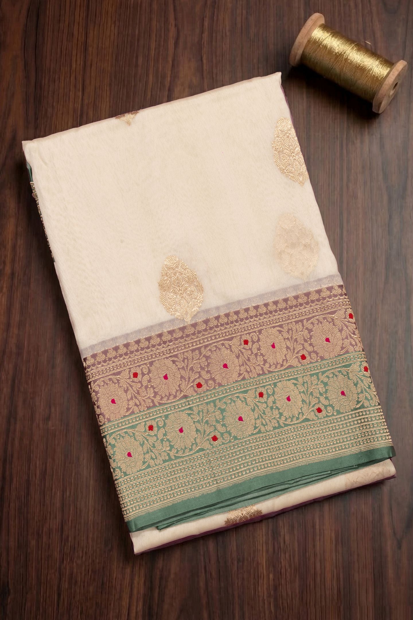 Hand Woven Pure Tissue Meena Border Banarasi Saree
