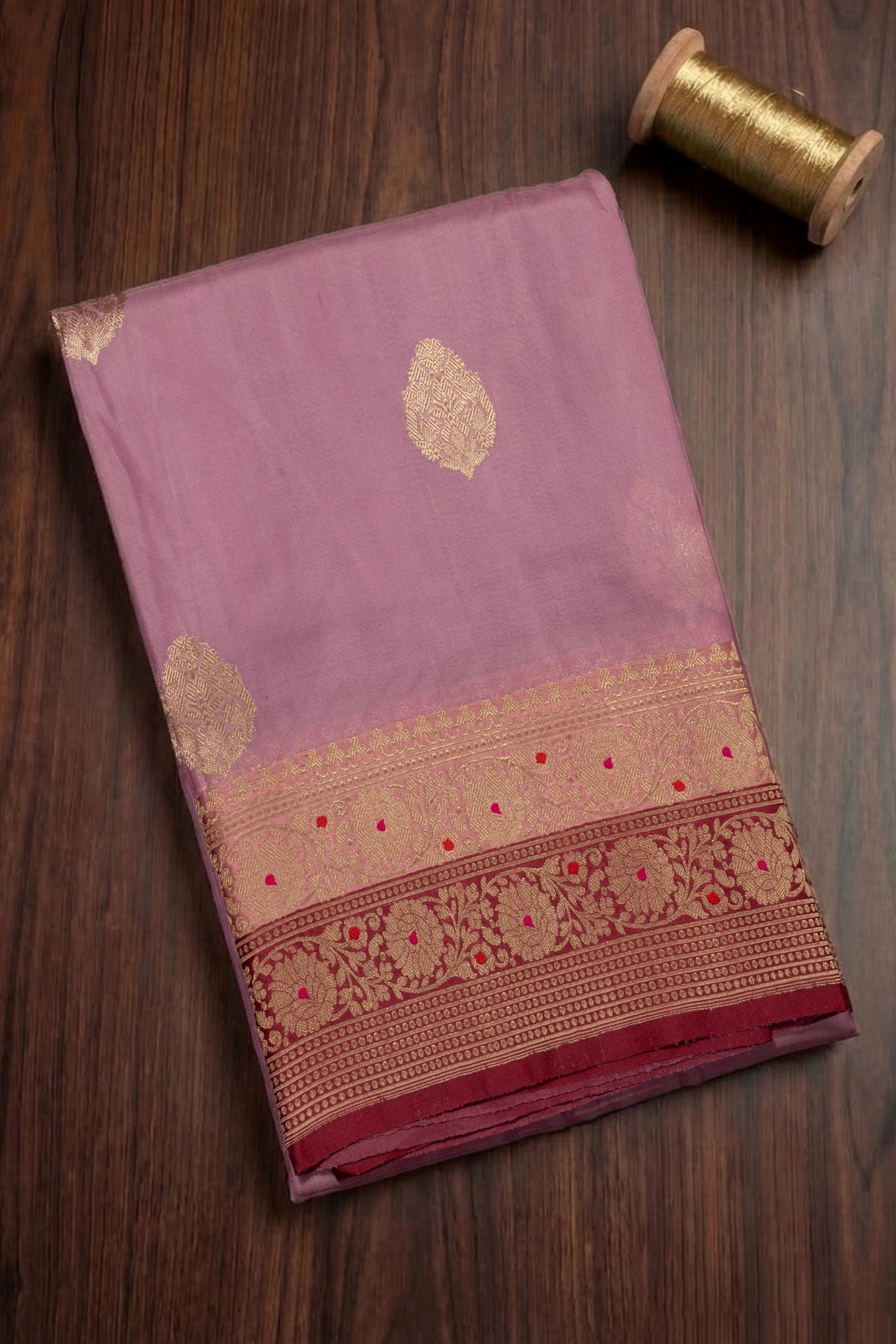 Hand Woven Pure Tissue Meena Border Banarasi Saree