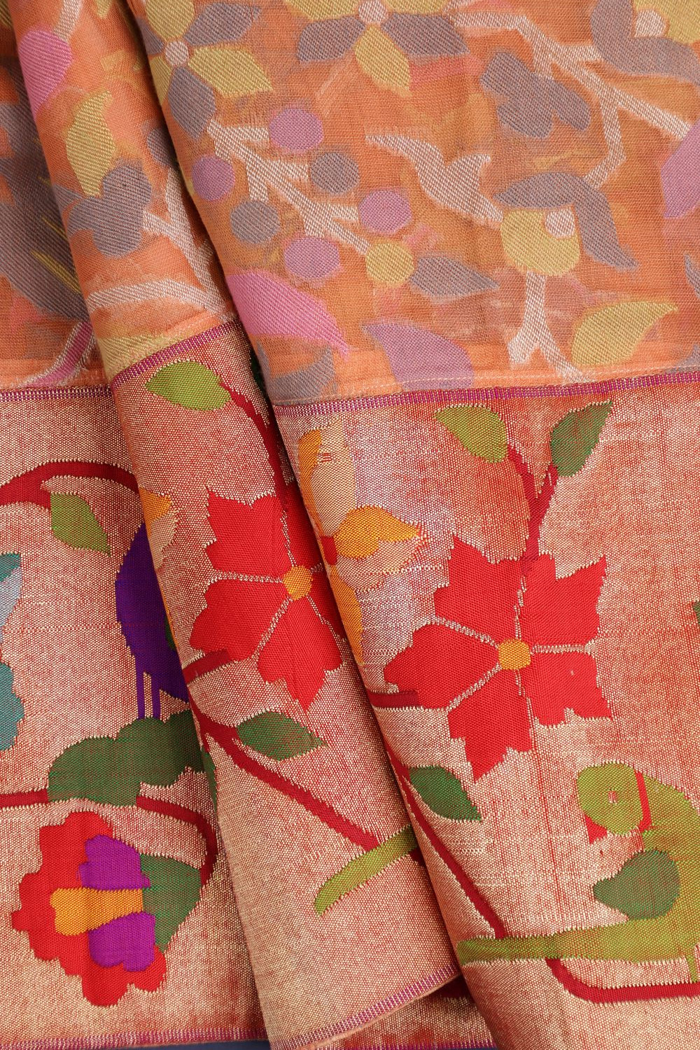 Hand Woven Brocade Pure Organza and Pure Tissue Paithani Fusion