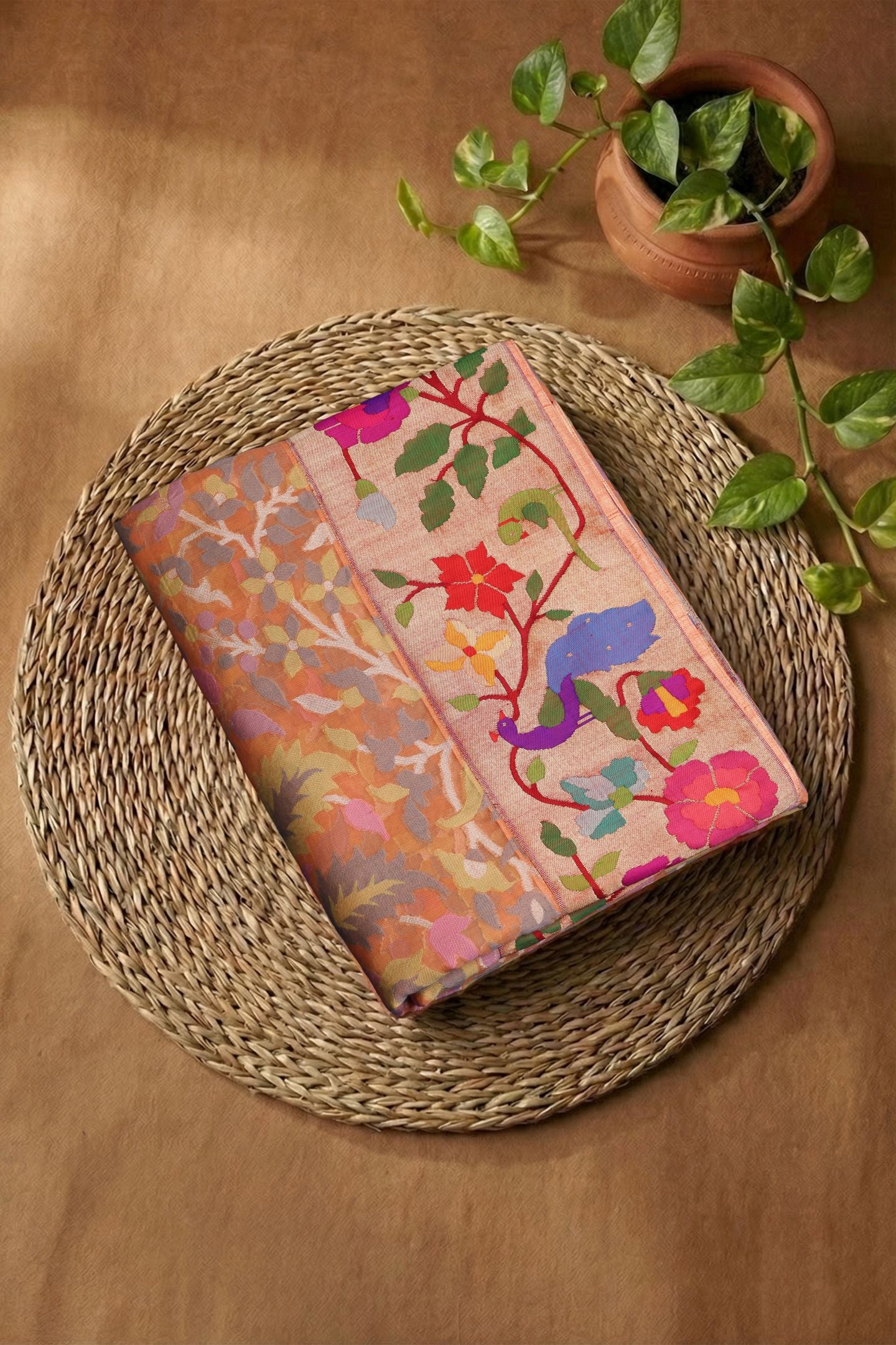 Hand Woven Brocade Pure Organza and Pure Tissue Paithani Fusion