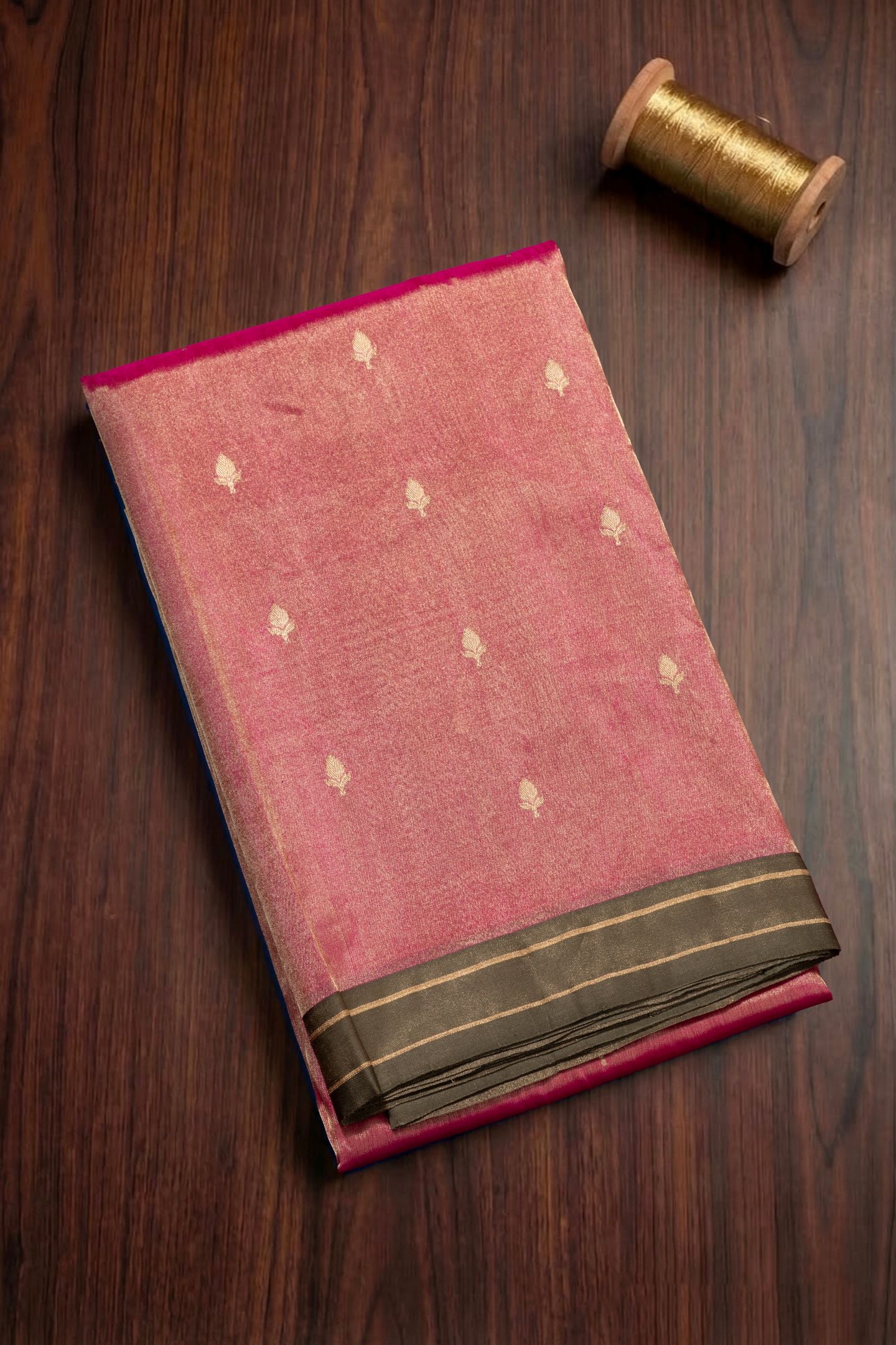 Hand Woven Pure Tissue Stripes Border Banarasi Saree