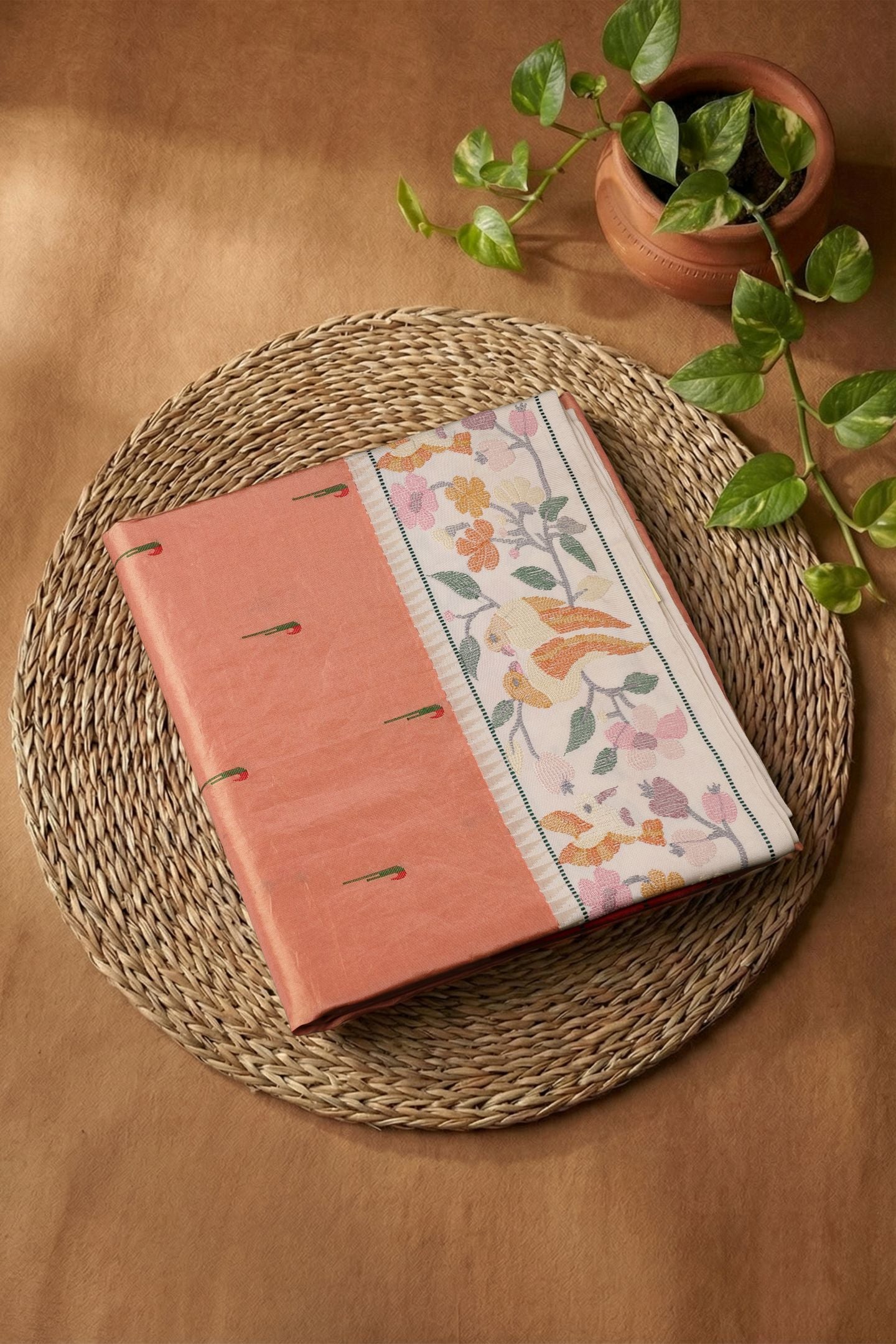 Traditional Pure Silk Hand Work Fusion Saree