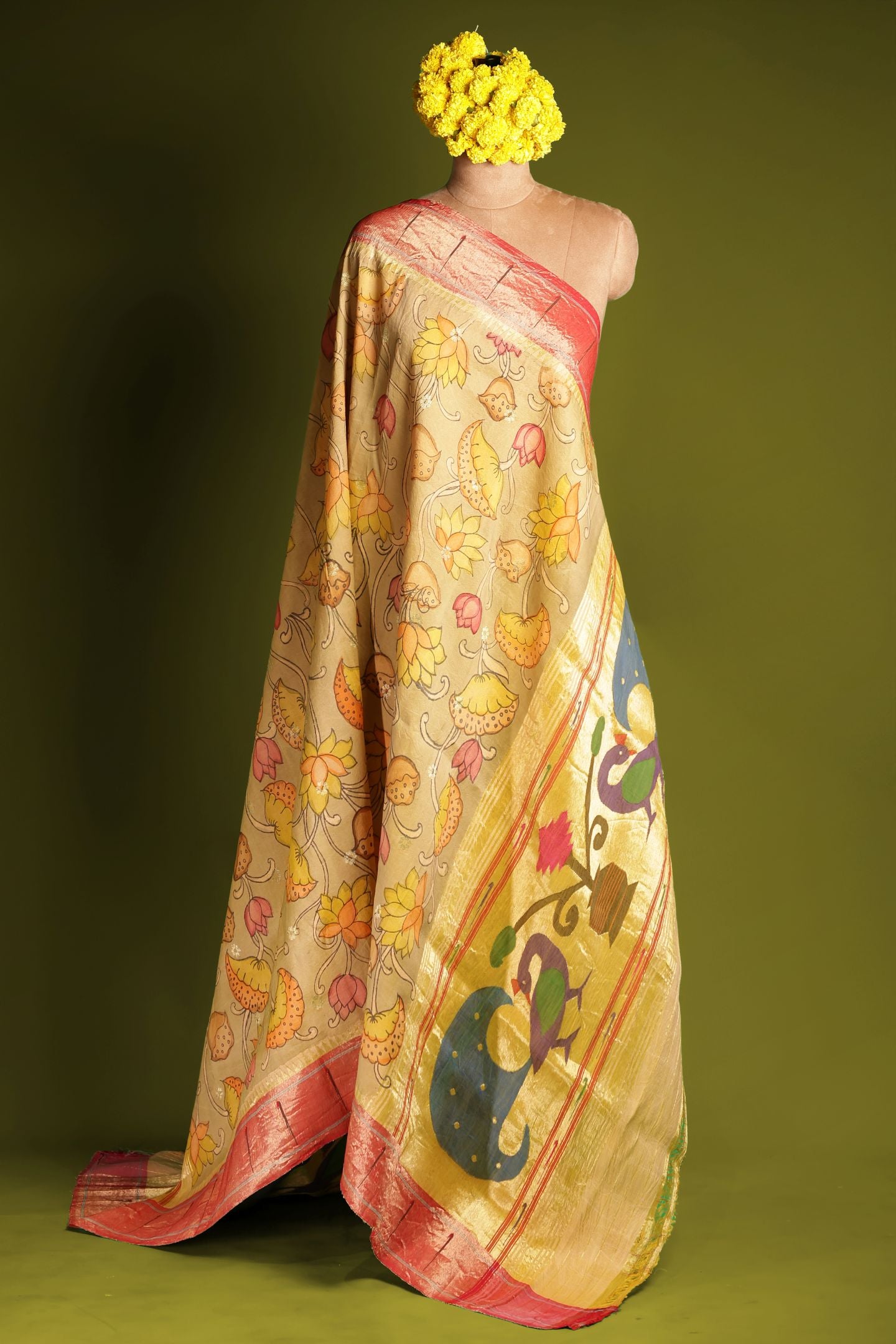 Hand Woven Kalamkari Single Muniya Dupatta